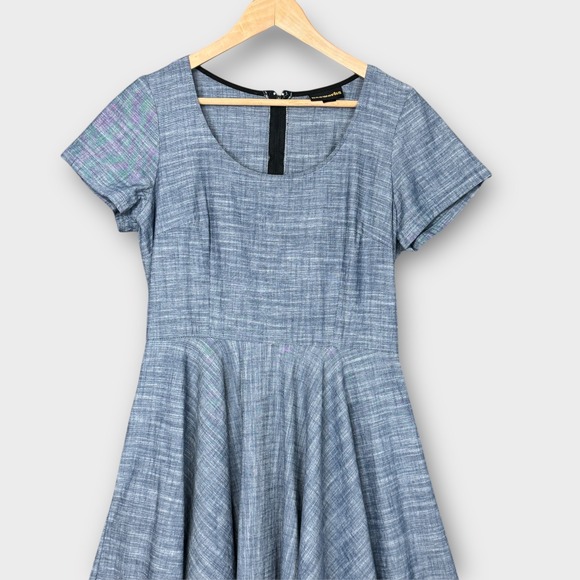 Nooworks Blue Textured Fit and Flare Dress Short Sleeve Scoop Neck USA Large - Picture 7 of 8